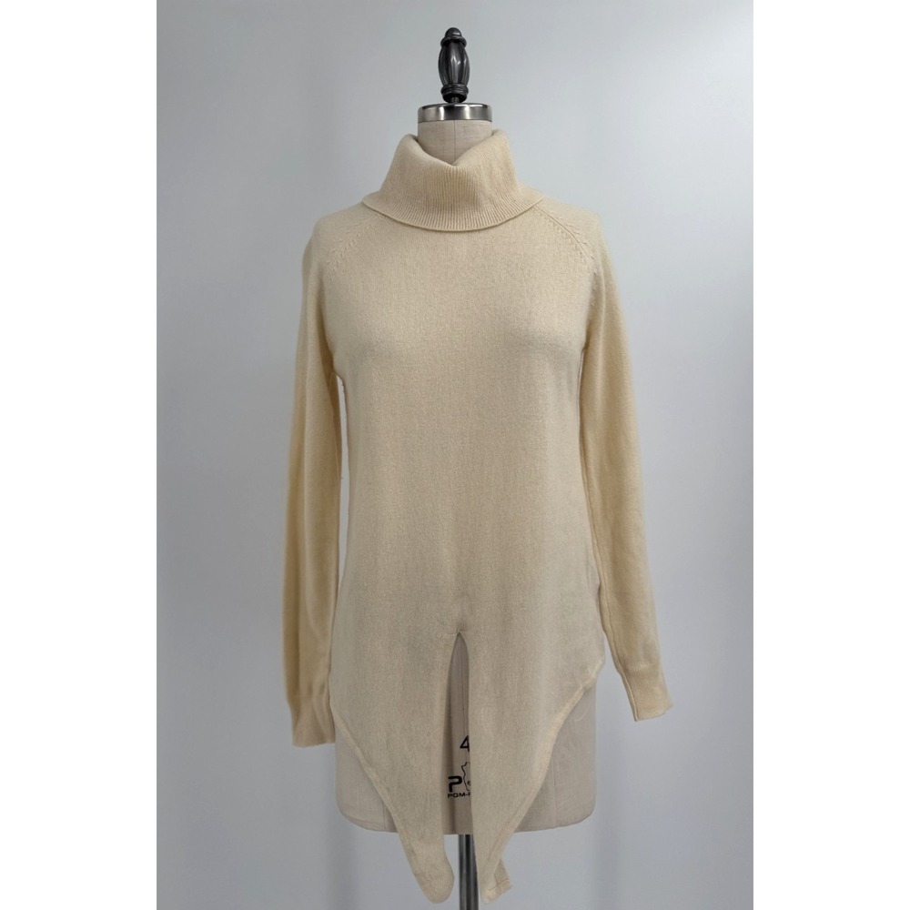 Massimo Dutti Turtleneck Sweater XS Wool Cashmere Tie Front Beige Minimalist - Picture 3 of 12